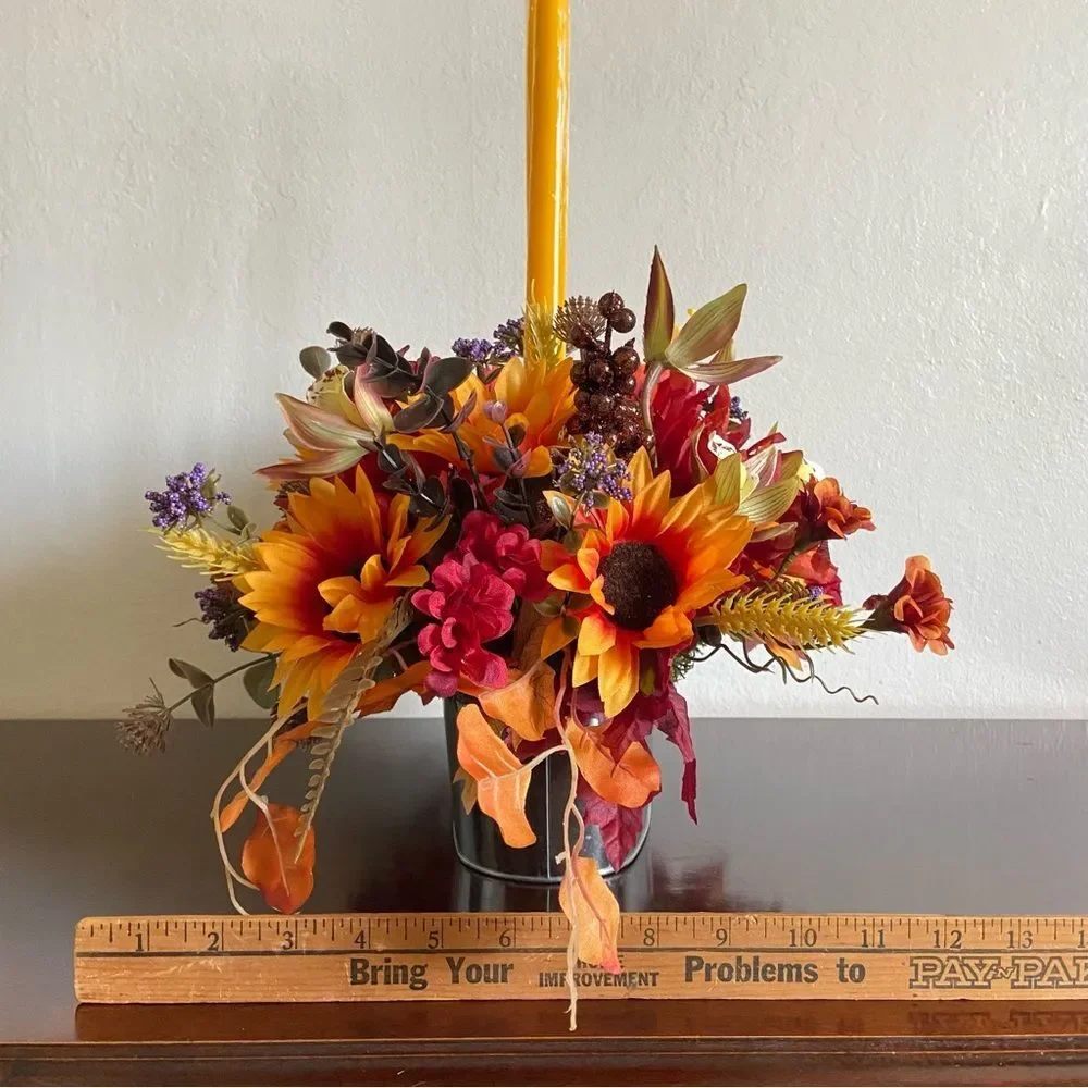 Faux Floral Candle Centerpiece with Sunflowers/Orchids/Mums